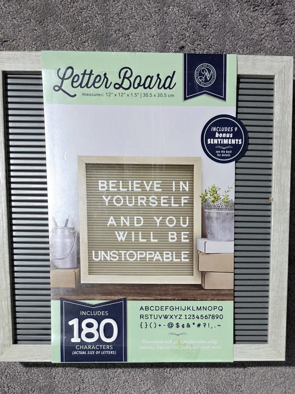 LETTER BOARD, 180 Characters. 12 X 1Letter Board with White Letters - Gray Frame